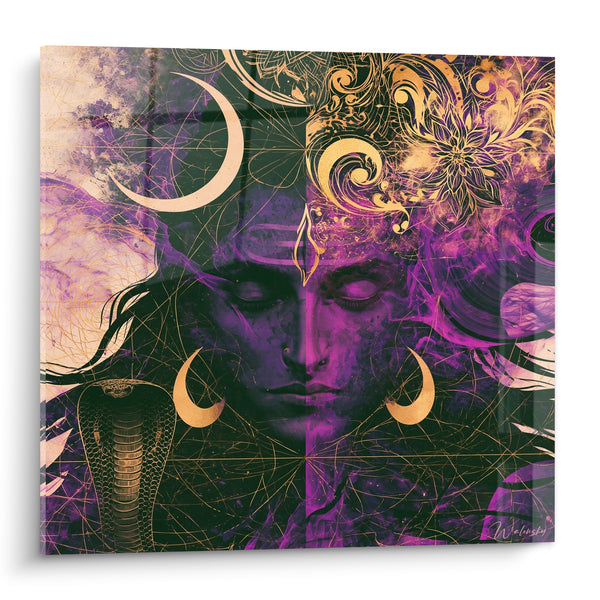 Tableau Visage violet et doré au cobra - Éveil intérieur - Edition Shiva