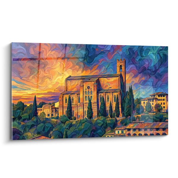 Tableau Basilique toscane aux tons ocre et violet - Ciel en mouvement - Edition Sienne Toscane Italie