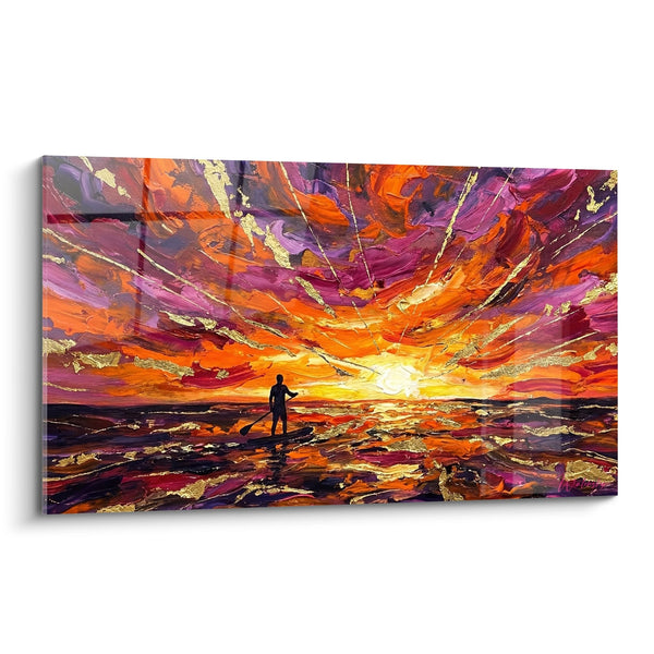 Cuadro Silueta Solitaria Atardecer Violeta Naranja - Soledad Dorada - Edición Paddle
