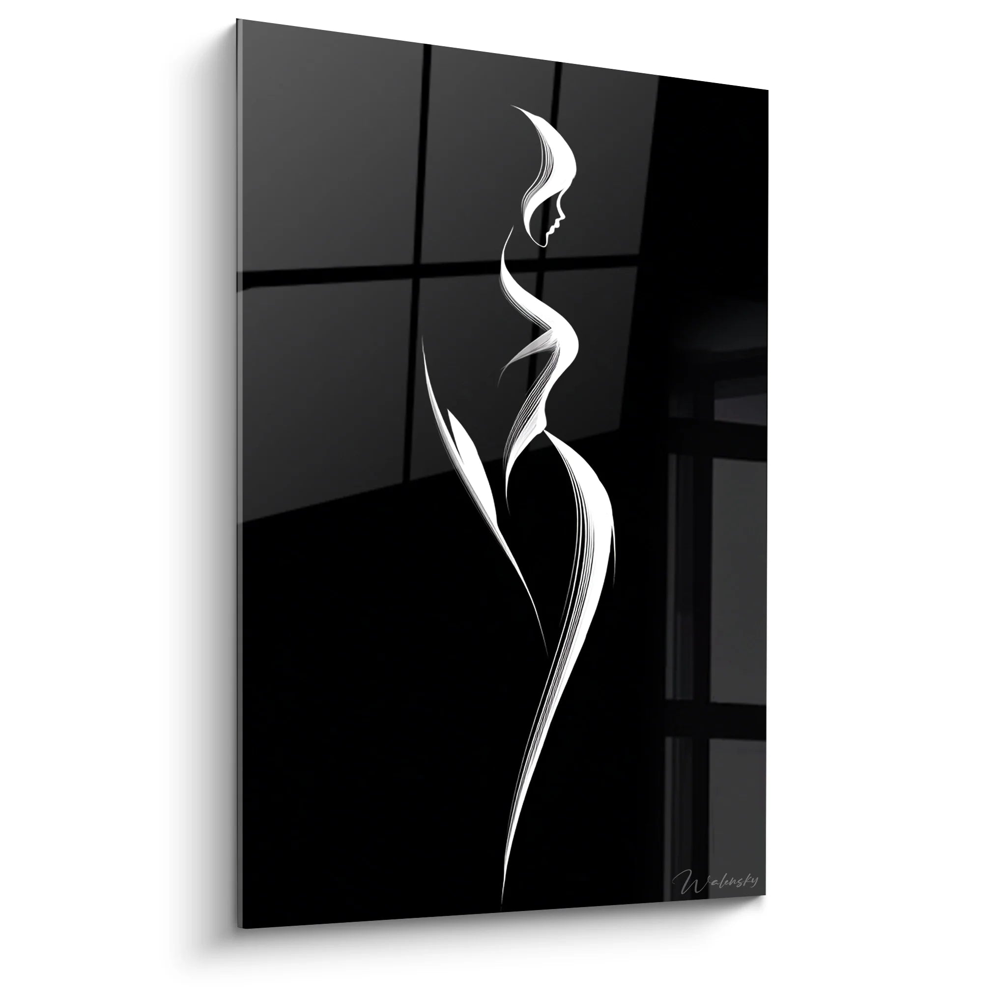 Tableau silhouette féminine élégante noir et blanc art moderne décoration murale sophistiquée