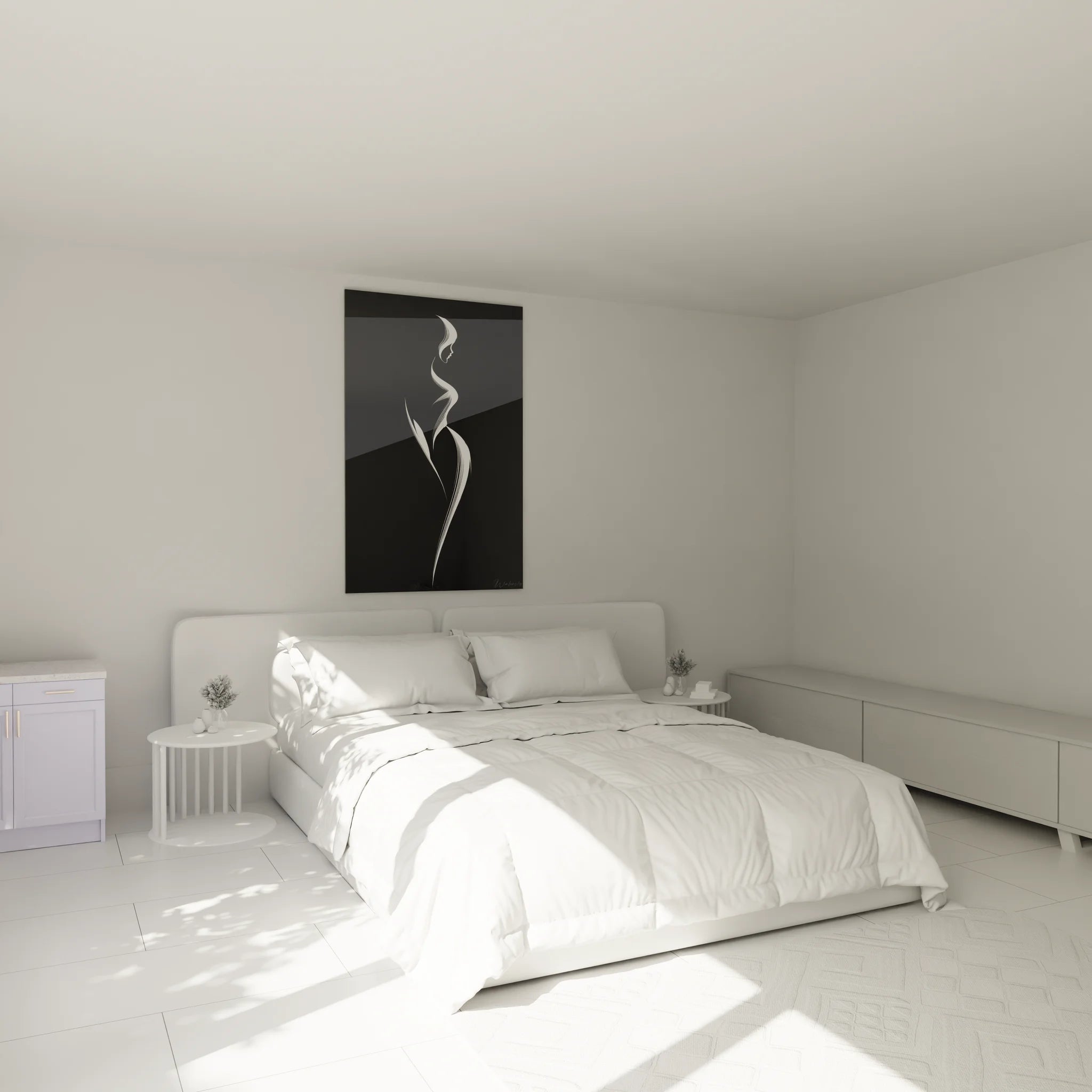 Tableau silhouette femme noir blanc ambiance chambre moderne décoration murale élégante