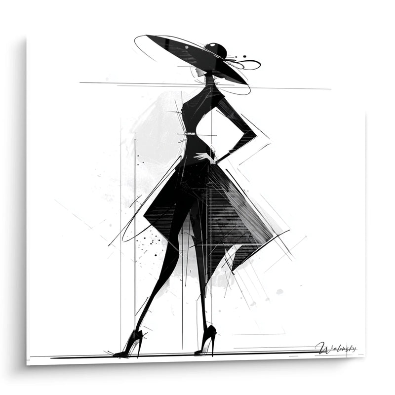 Frauensilhouette Gemälde Elegante Frau - Geometrische Anmut - Schwarz-Weiß Charakteredition