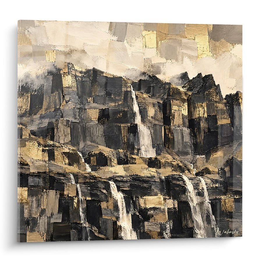 Tableau Cascades noires et dorées aux falaises texturées - Chute minérale - Edition Sixt-Fer-à-Cheval Auvergne-Rhône-Alpes France