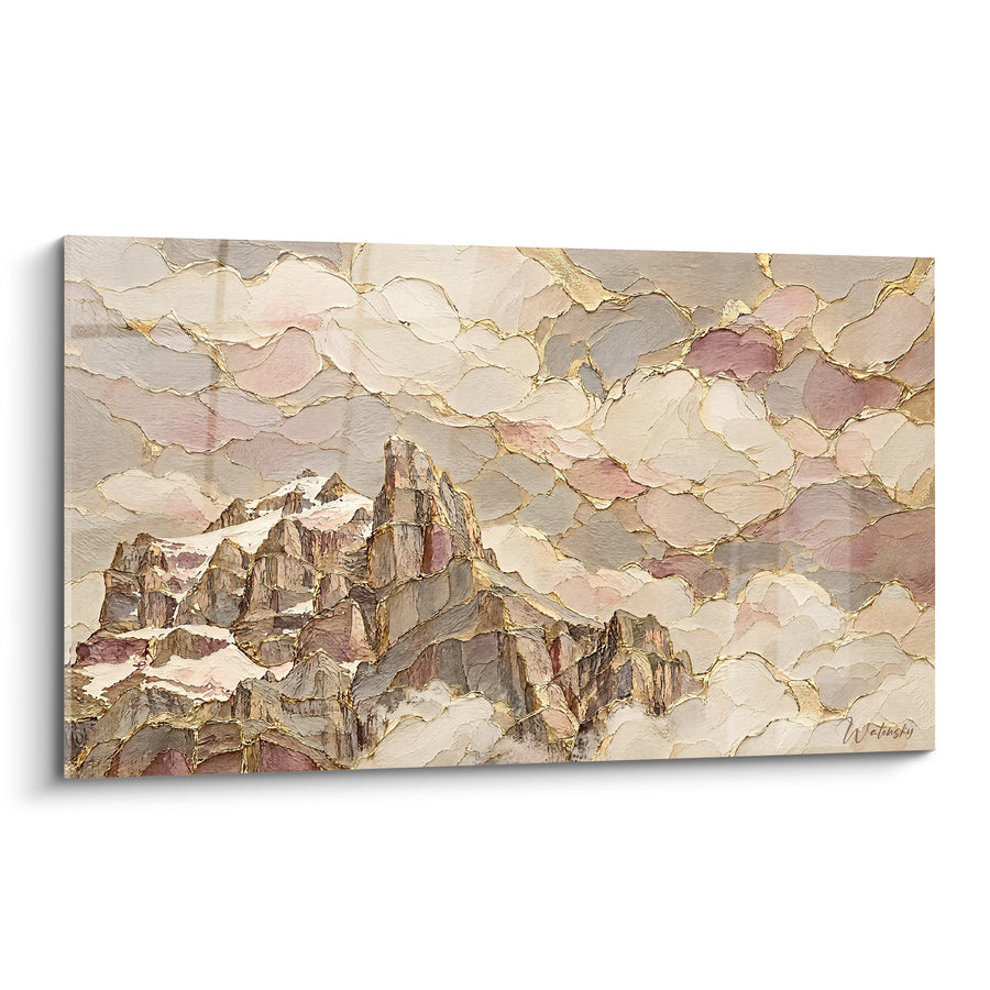 Tableau Sommet rocheux aux nuages dorés et roses - Lever sur les cimes - Edition Sixt-Fer-à-Cheval Auvergne-Rhône-Alpes France
