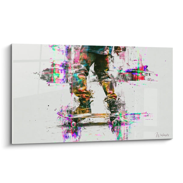 Tableau Skateur aux jambes fragmentées effet glitch - Fragments en mouvement - Edition Skateboard