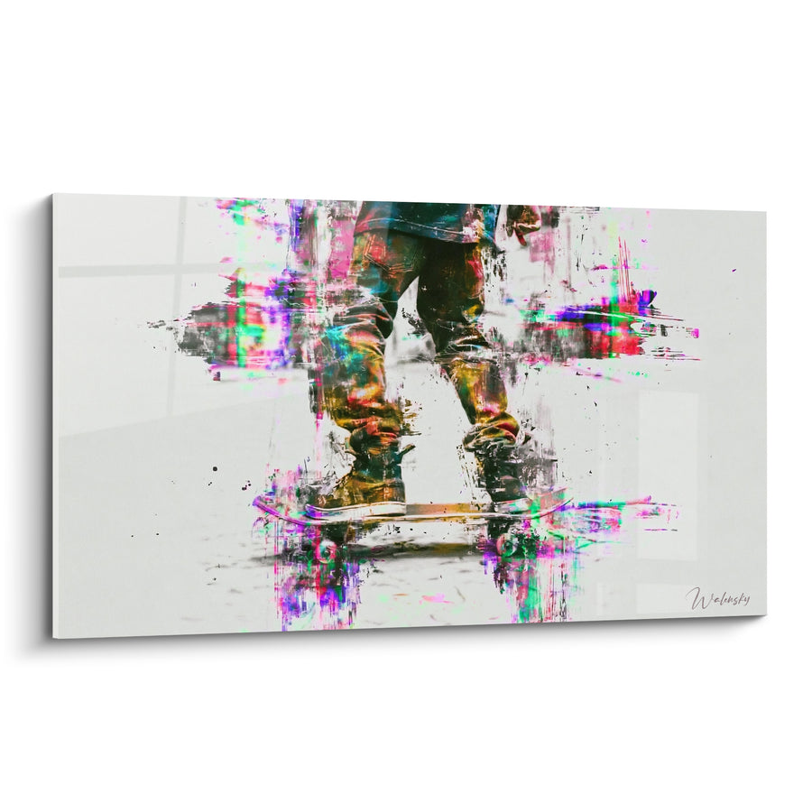 Tableau Skateur aux jambes fragmentées effet glitch - Fragments en mouvement - Edition Skateboard