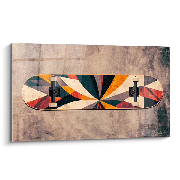 Tableau Skateboard ocre et anthracite aux triangles éclatés - Élan figé - Edition Skateboard