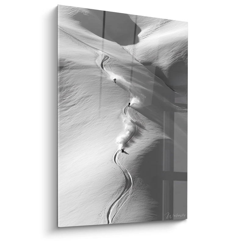 Skiing Off-Piste Wall Art - Wild Descent - Black and White Sports Edition