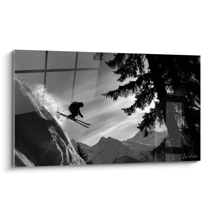 Tableau Skieur en Montagne - Saut Spectaculaire - Edition sports noir et blanc
