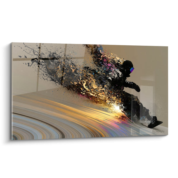 Tableau Snowboardeur noir et doré en cercles concentriques - Visière irisée reflétée - Edition Snowboard