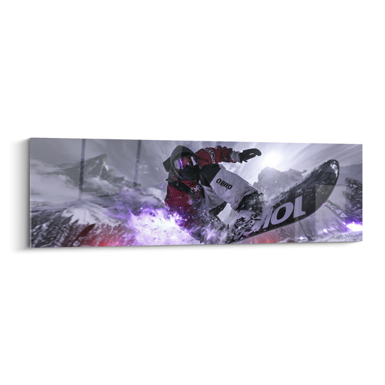 Tableau Snowboardeur bordeaux et blanc en carre tranchante - Éclat violet nocturne - Edition Snowboard