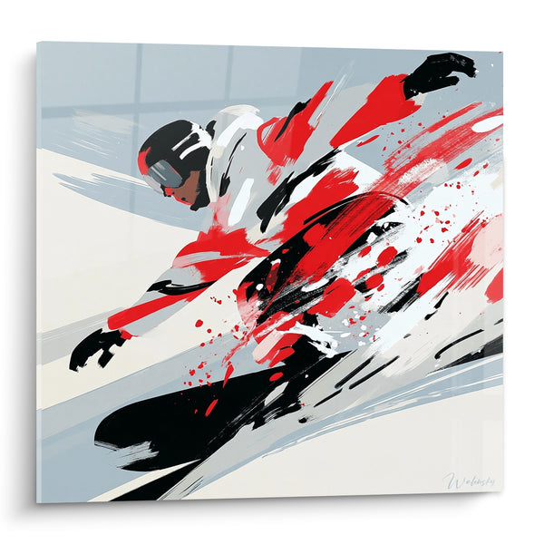 Tableau Snowboardeur rouge et blanc en éclaboussures - Masque de ski gris - Edition Snowboard
