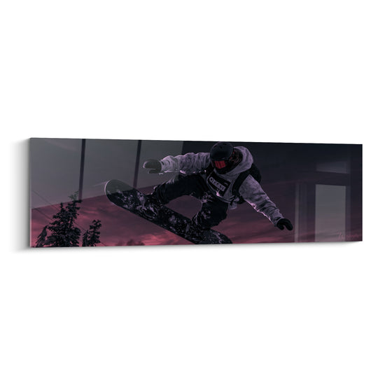 Tableau Snowboardeur saisi en saut nocturne - Envol crépusculaire - Edition Snowboard