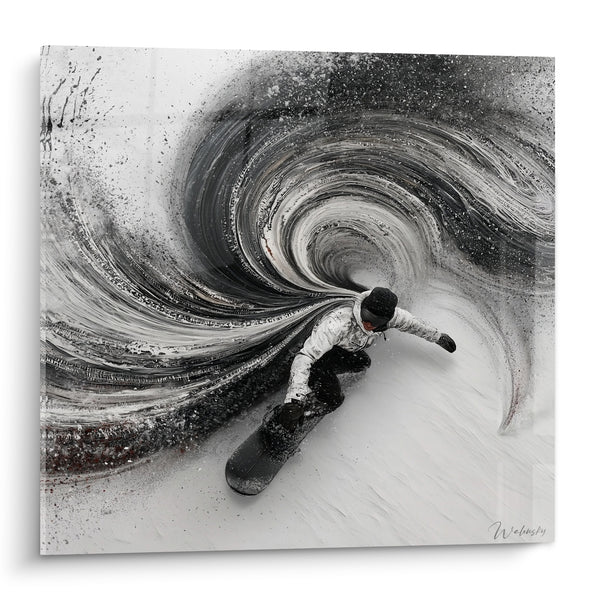 Tableau Snowboardeur happé par un tourbillon anthracite - Vertige glacé - Edition Snowboard