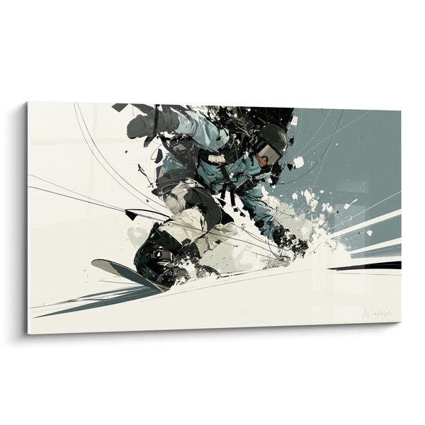 Tableau Snowboardeur bleu gris en virage éclaté - Fraction de vitesse - Edition Snowboard