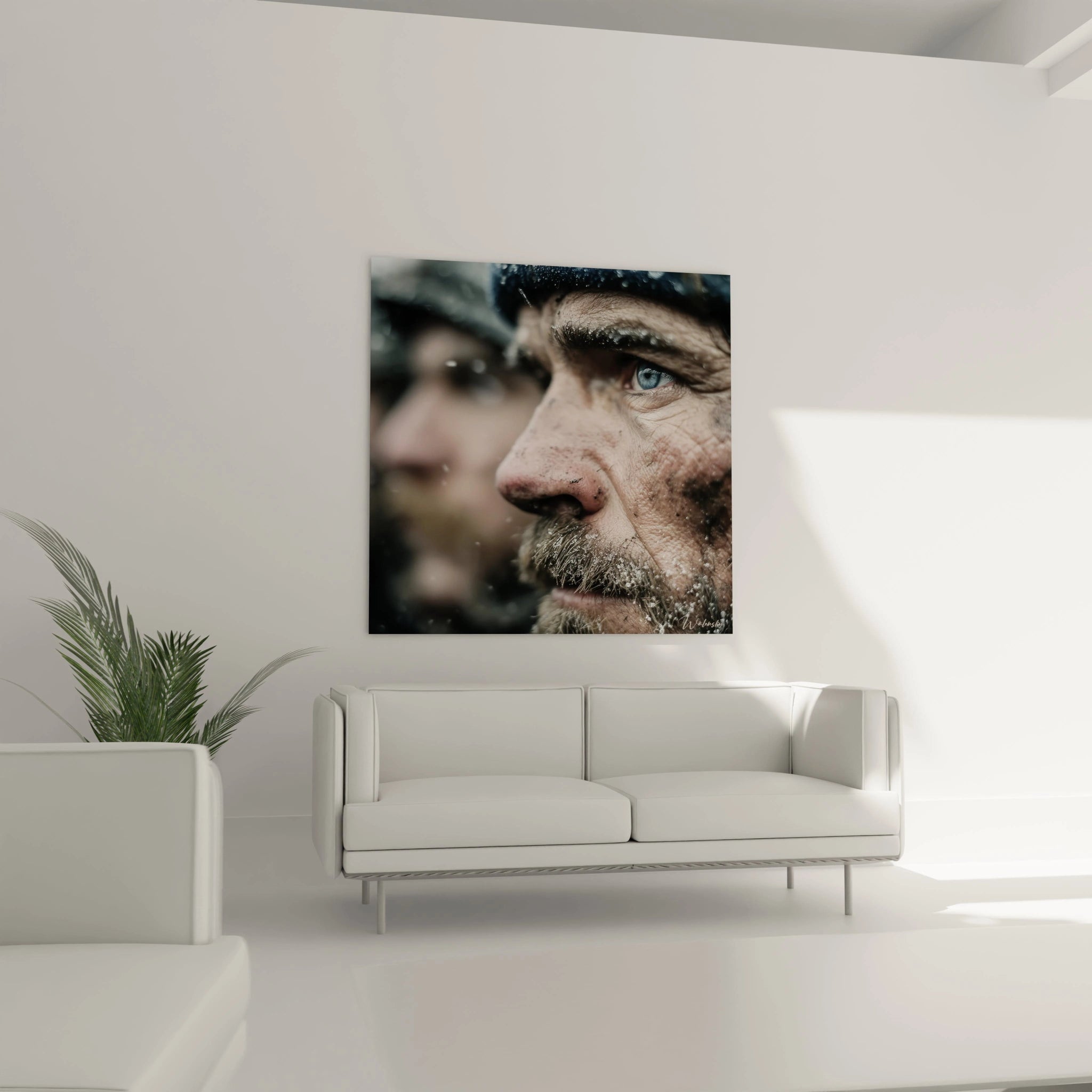 tableau soldat Première Guerre mondiale Walensky gros plan visage de soldat barbu yeux bleus et neige