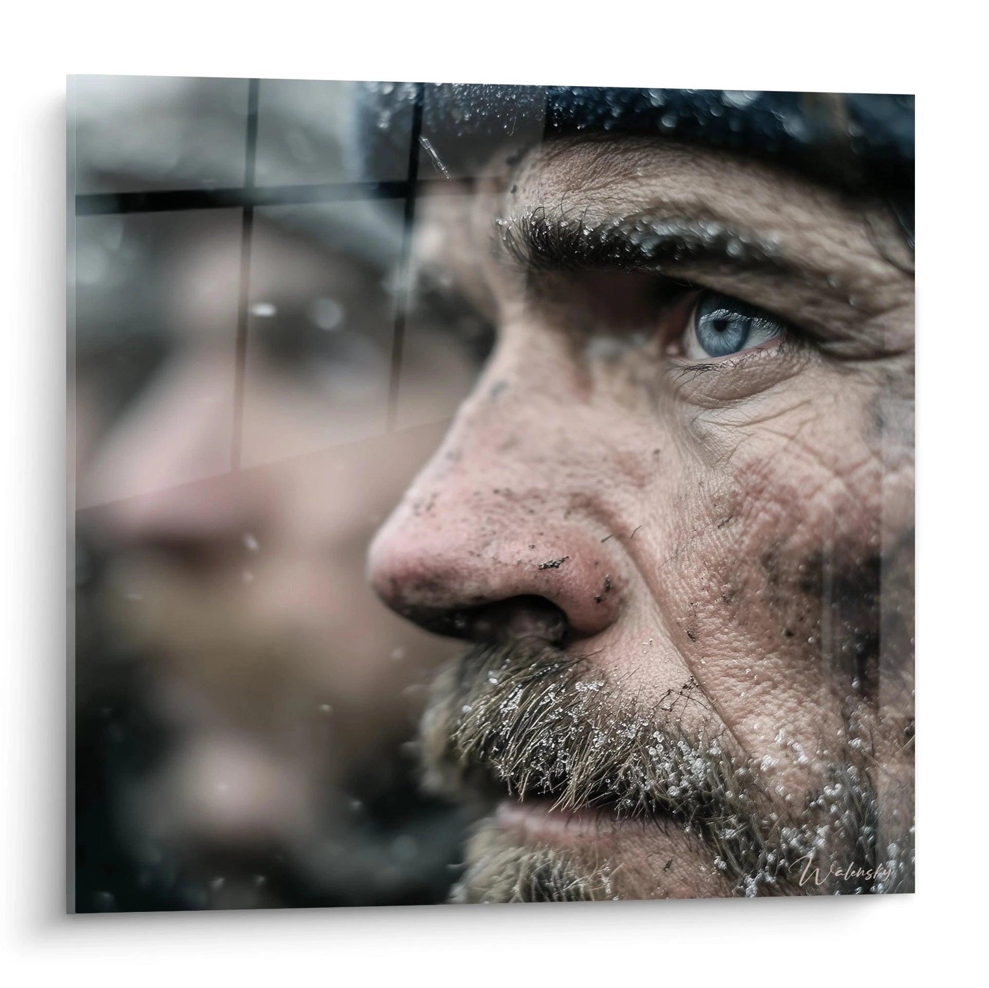 Tableau mural Walensky gros plan visage de soldat gelé regard perçant et boue tableau soldat Première Guerre mondiale