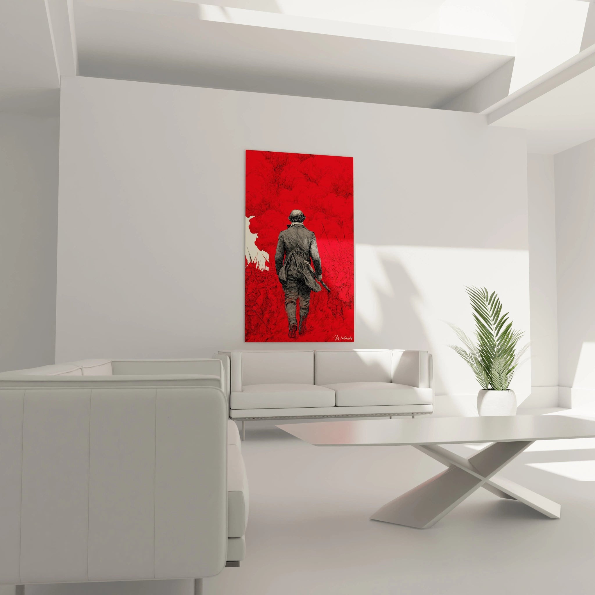 tableau révolution française art mural Walensky vertical rouge avec soldat de dos pour décoration intérieure