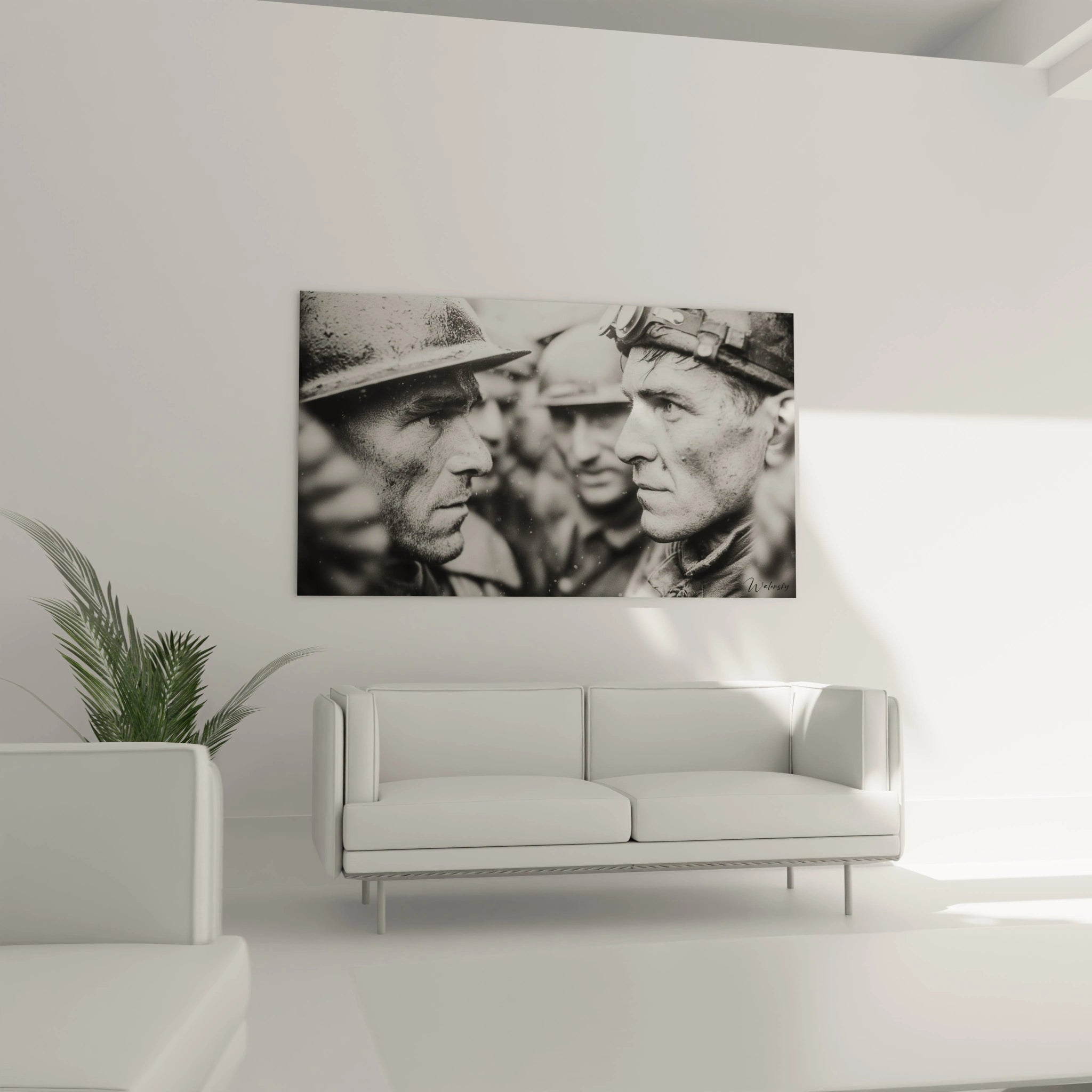 Walensky tableau première guerre mondiale mural noir et blanc gros plan de soldats en tranchée