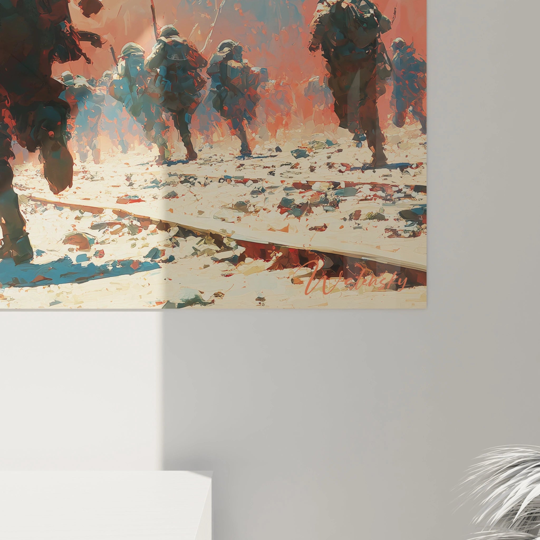 Tableau mural Walensky montrant des soldats courant sur une plage sablonneuse tableau soldats seconde guerre mondiale