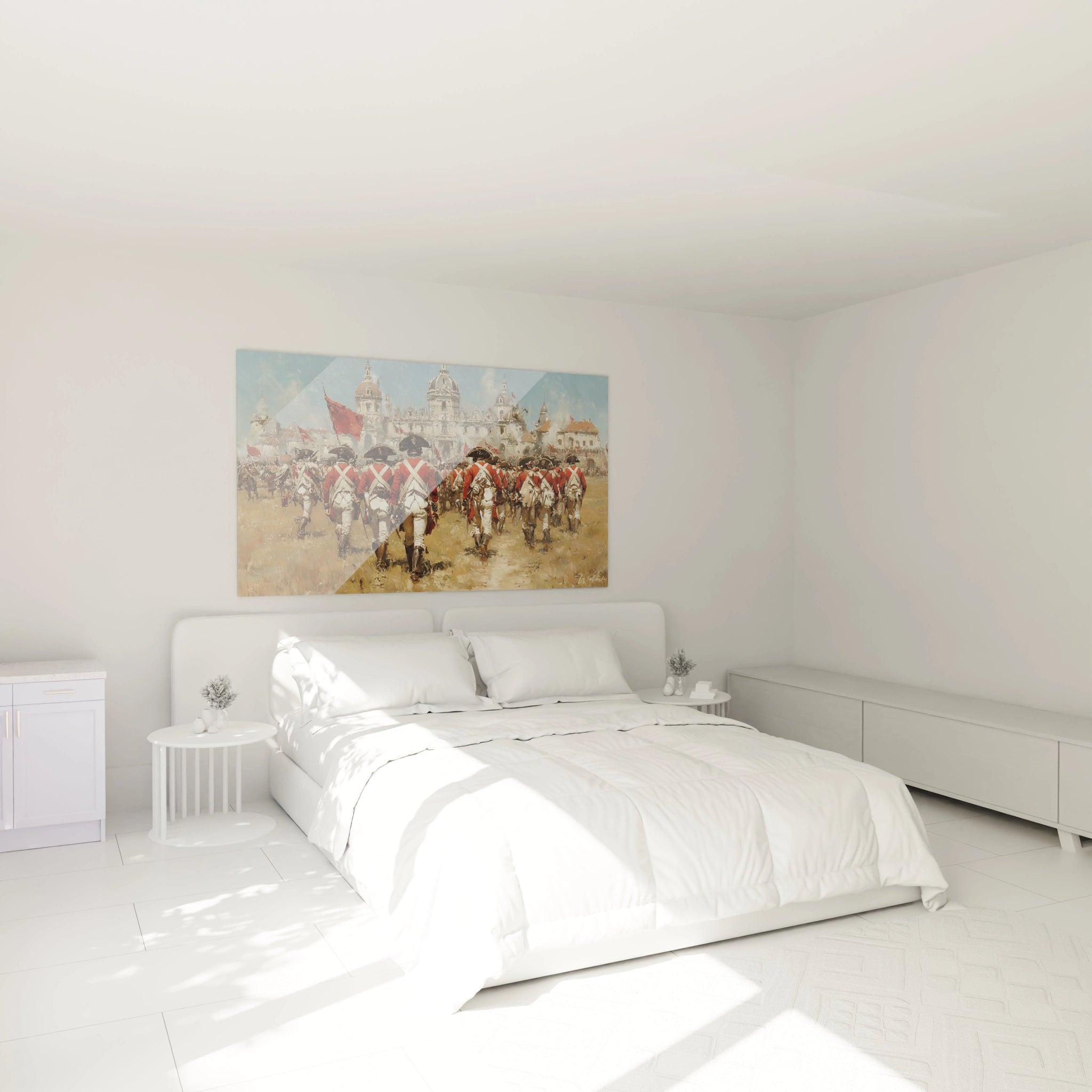 tableau soldats révolution française Walensky tableau mural montrant soldats en uniforme chargeant au dessus d un lit blanc
