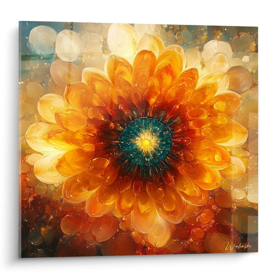 Quadro astratto di fiori di Walensky con tonalità arancione e blu brillanti