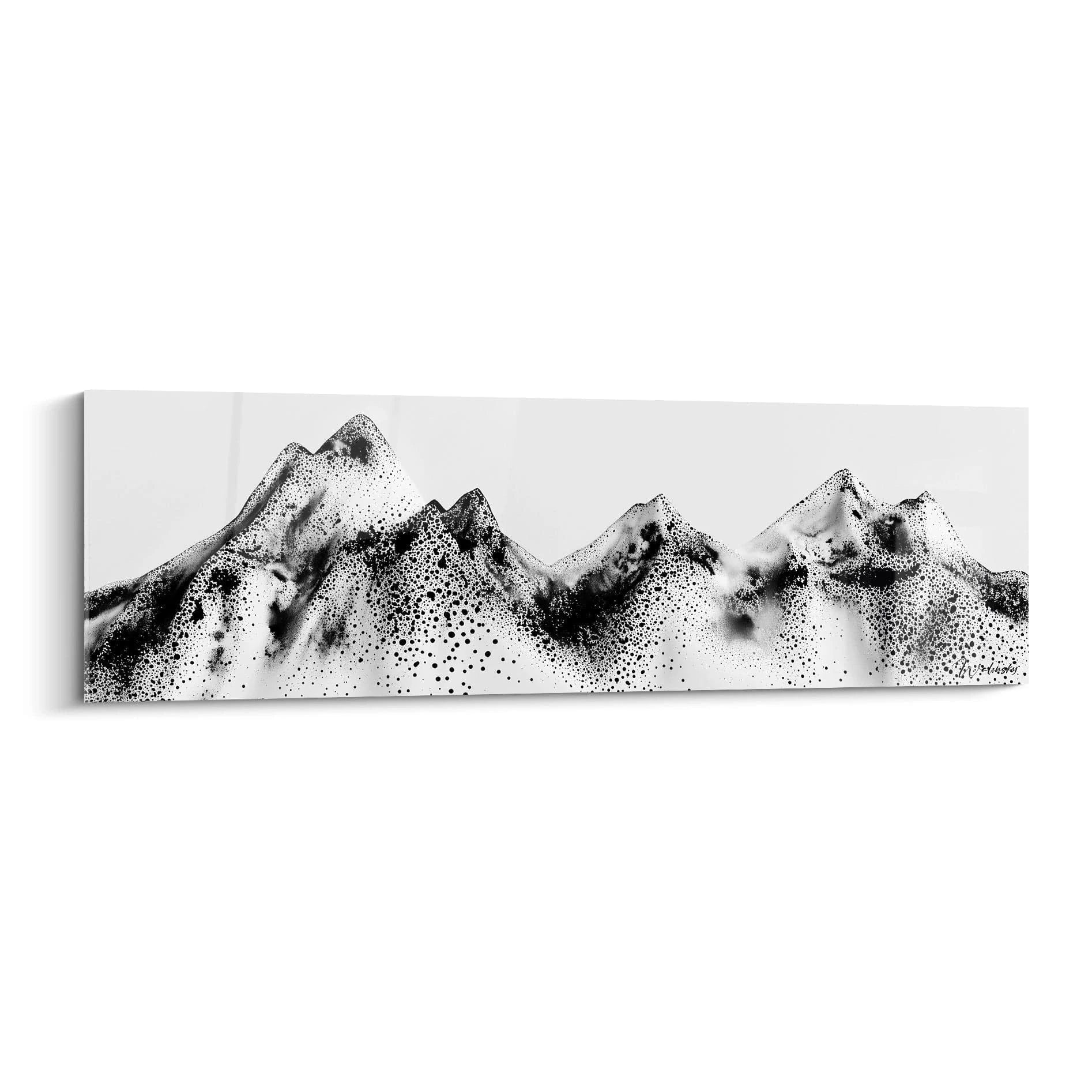 Tableau tacheté noir et blanc représentant des montagnes stylisées par Walensky