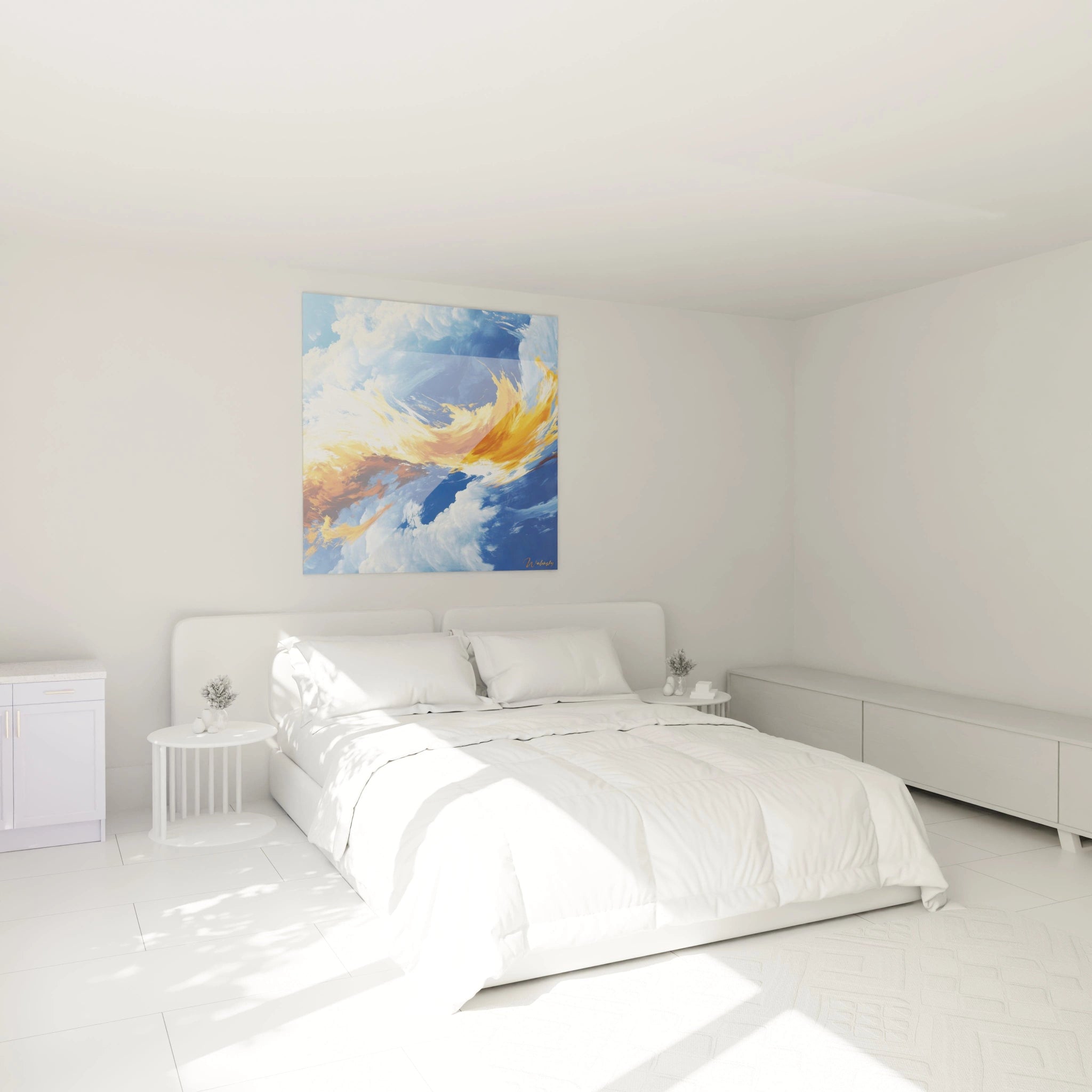 Tableau minimaliste abstrait Walensky avec des couleurs vives dans une chambre moderne