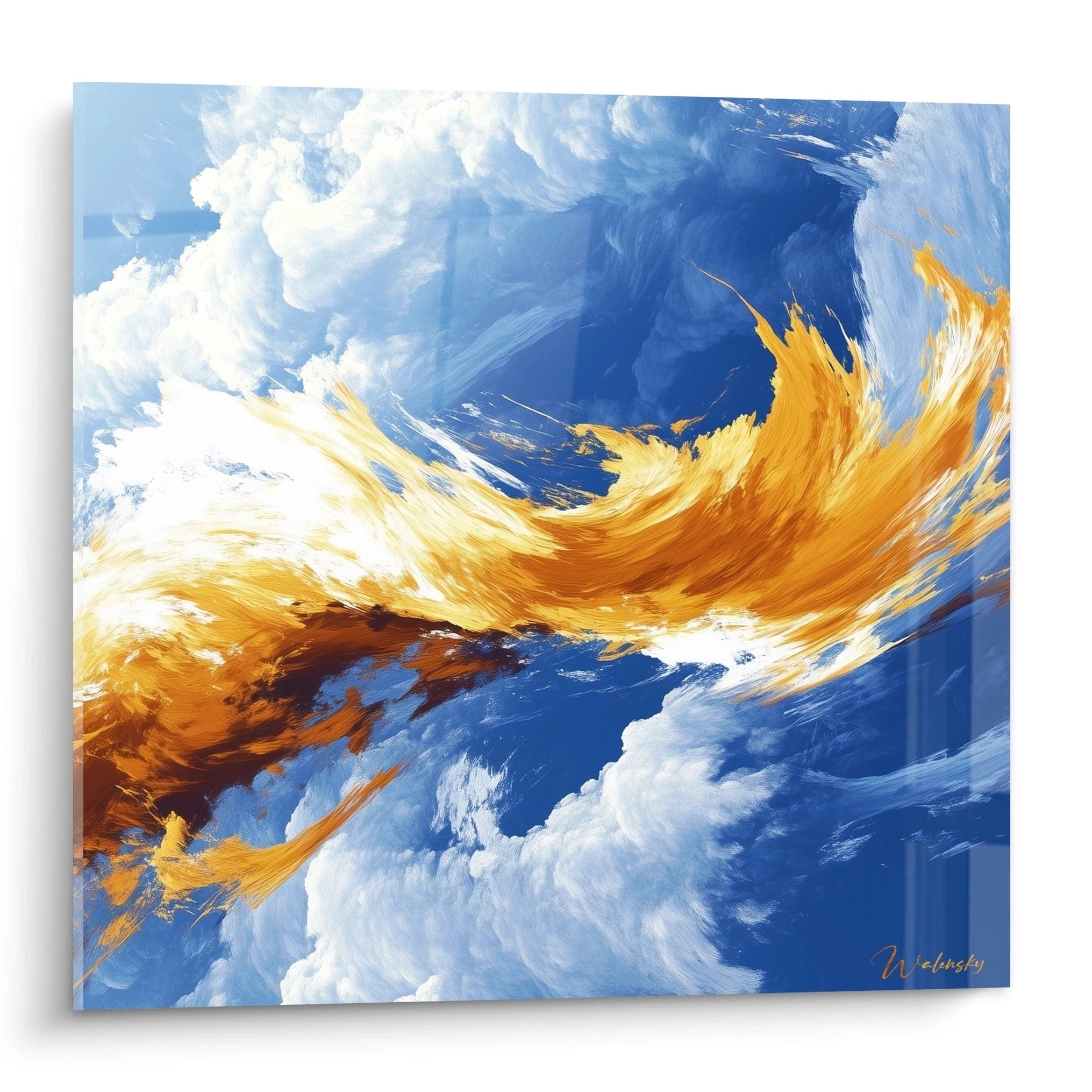 Tableau minimaliste abstrait par Walensky avec des motifs de bleu et d'orange créatifs
