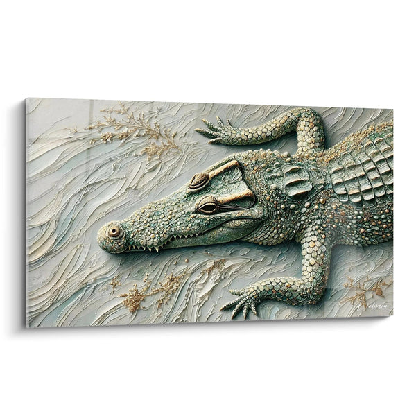 Tableau Sous les Écailles d’Or et de Vert - Édition Crocodile Animaux