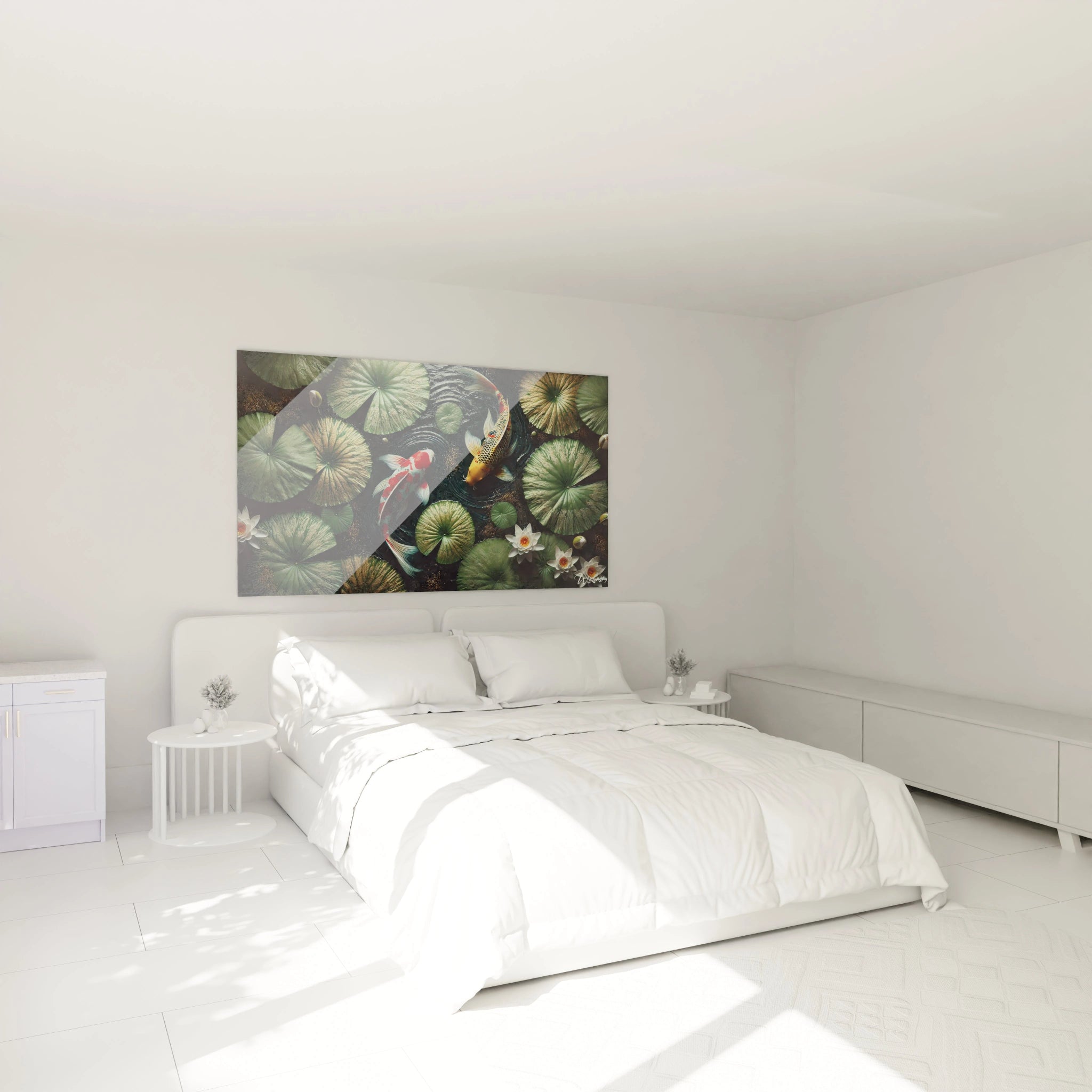 Transformez votre chambre en havre de paix avec ce tableau koi zen. Placé au-dessus du lit, il apporte calme et harmonie à votre espace.


