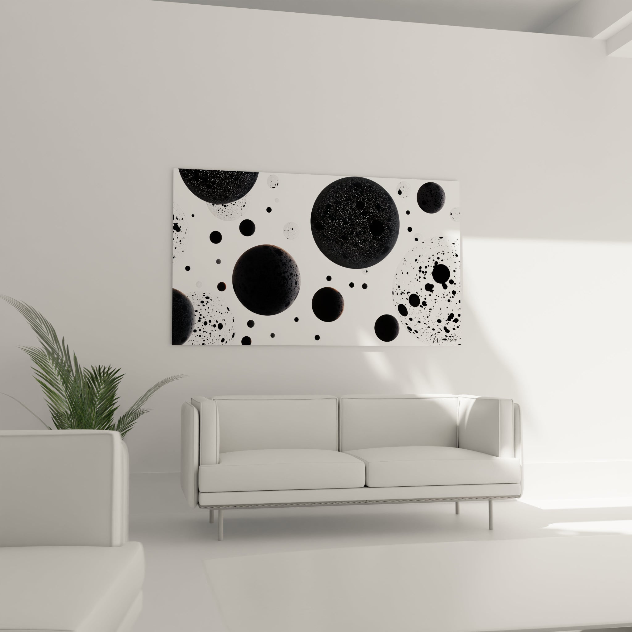 Tableau tacheté noir et blanc de Walensky avec des cercles pour une décoration moderne