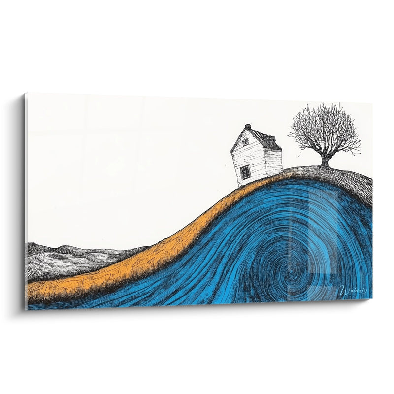 Tableau maison sur colline spirale - Onde de rêve - édition spirale abstrait