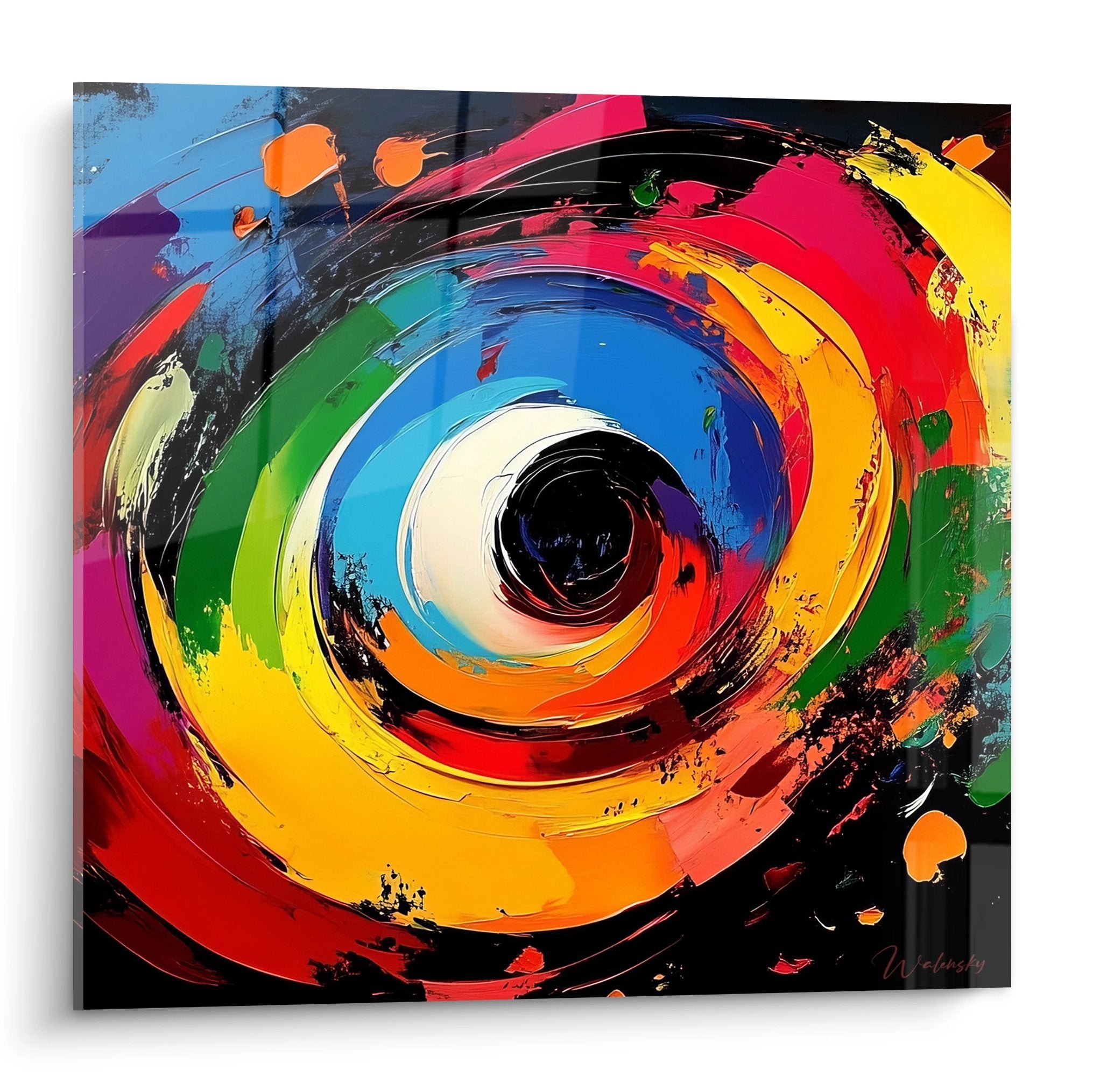 Tableau mural spirale abstraite multicolore avec vortex énergétique aux couleurs vives pour décoration moderne