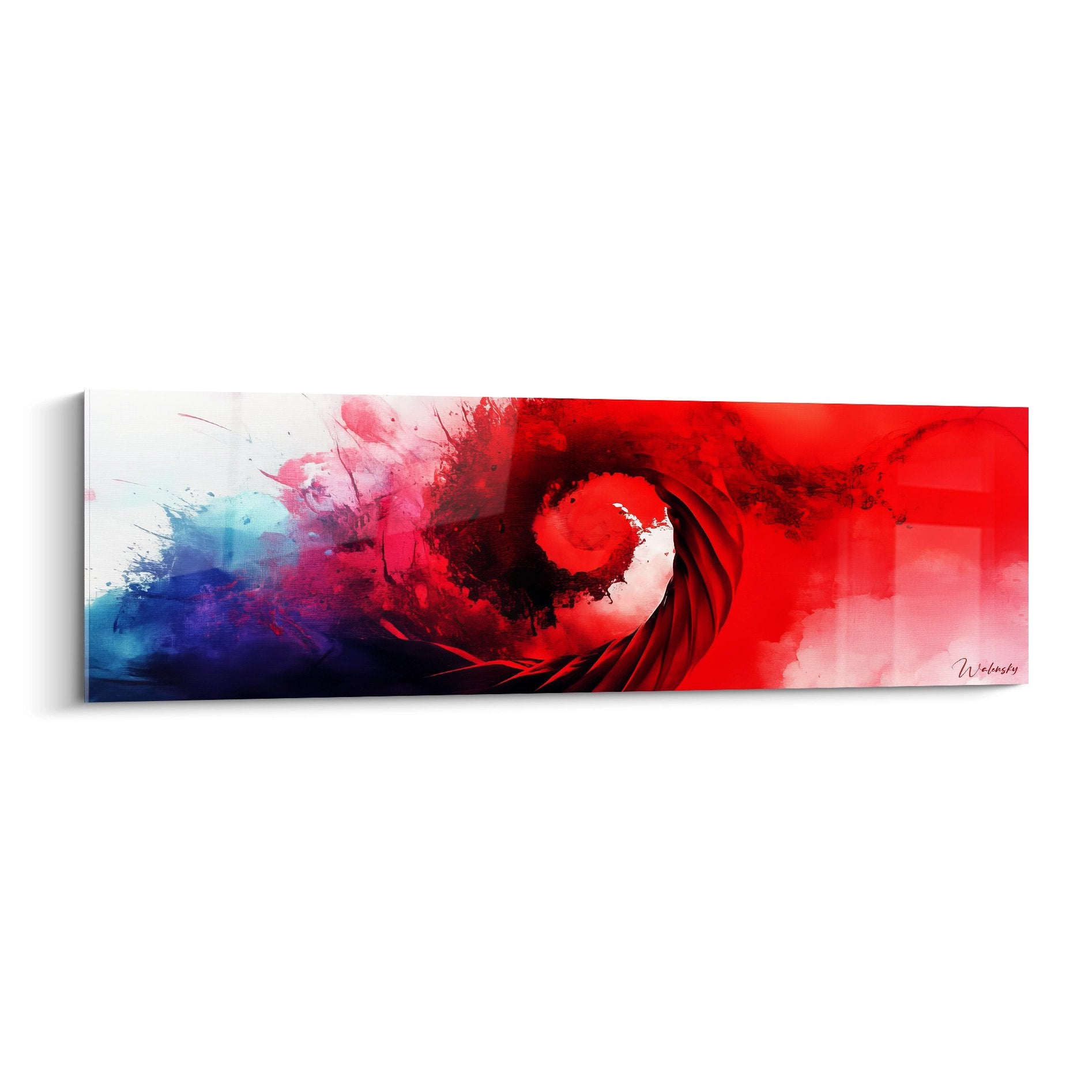 Tableau mural spirale abstraite rouge et bleue avec vortex énergétique pour décoration moderne