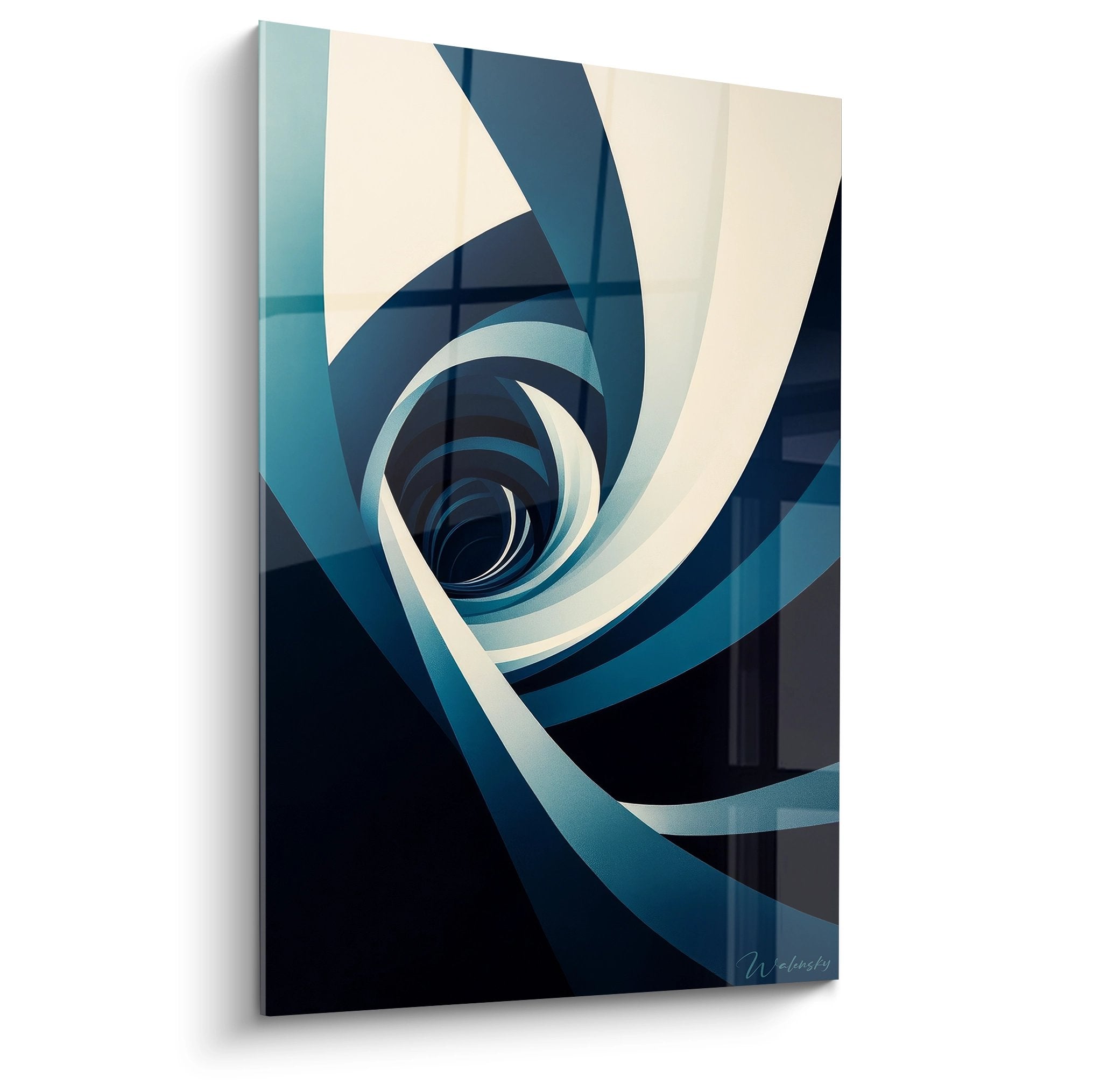 Tableau spirale bleue infinie art abstrait moderne décoration murale design contemporain