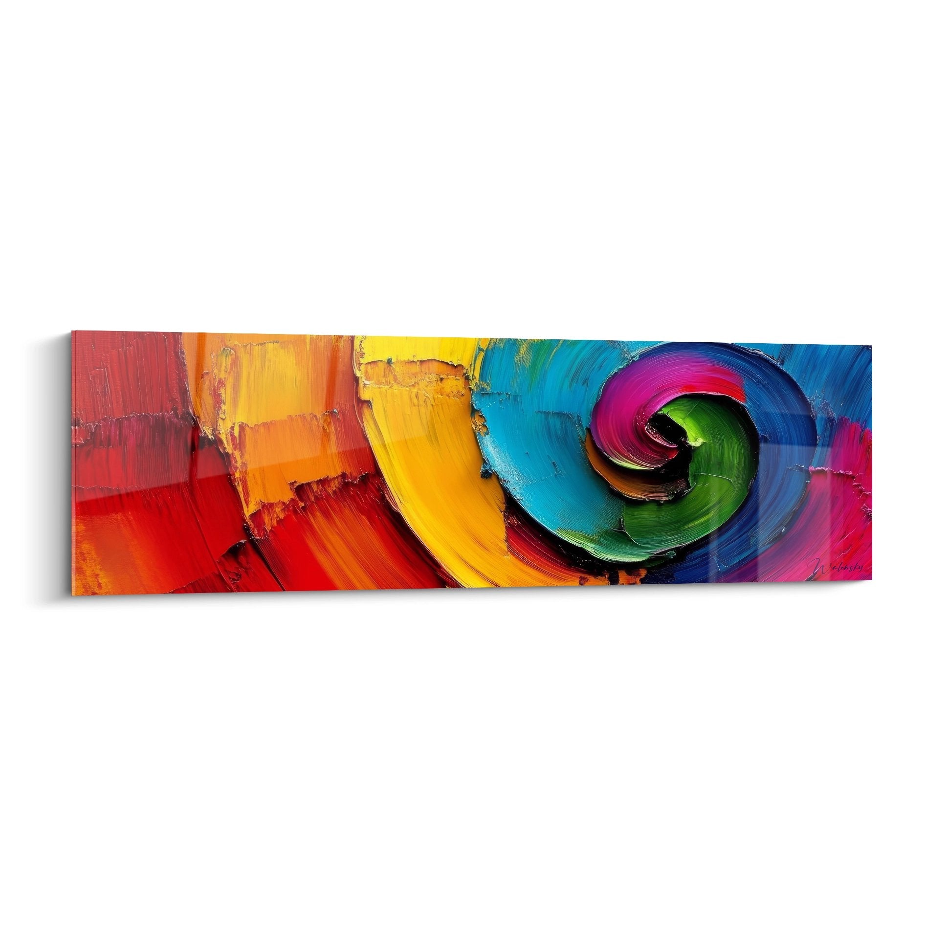 Tableau mural spirale colorée abstraite avec vortex multicolore aux couleurs arc-en-ciel vives