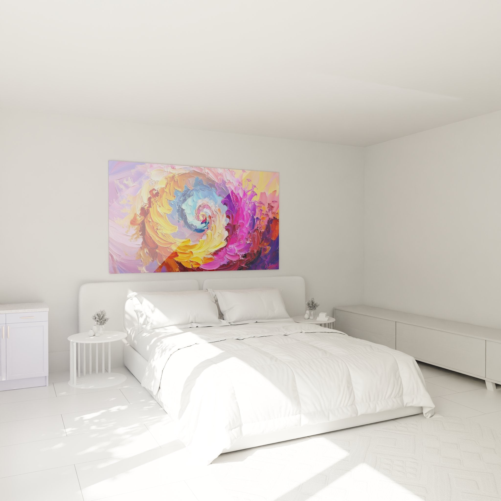 Tableau mural spirale colorée dans chambre moderne décoration contemporaine
