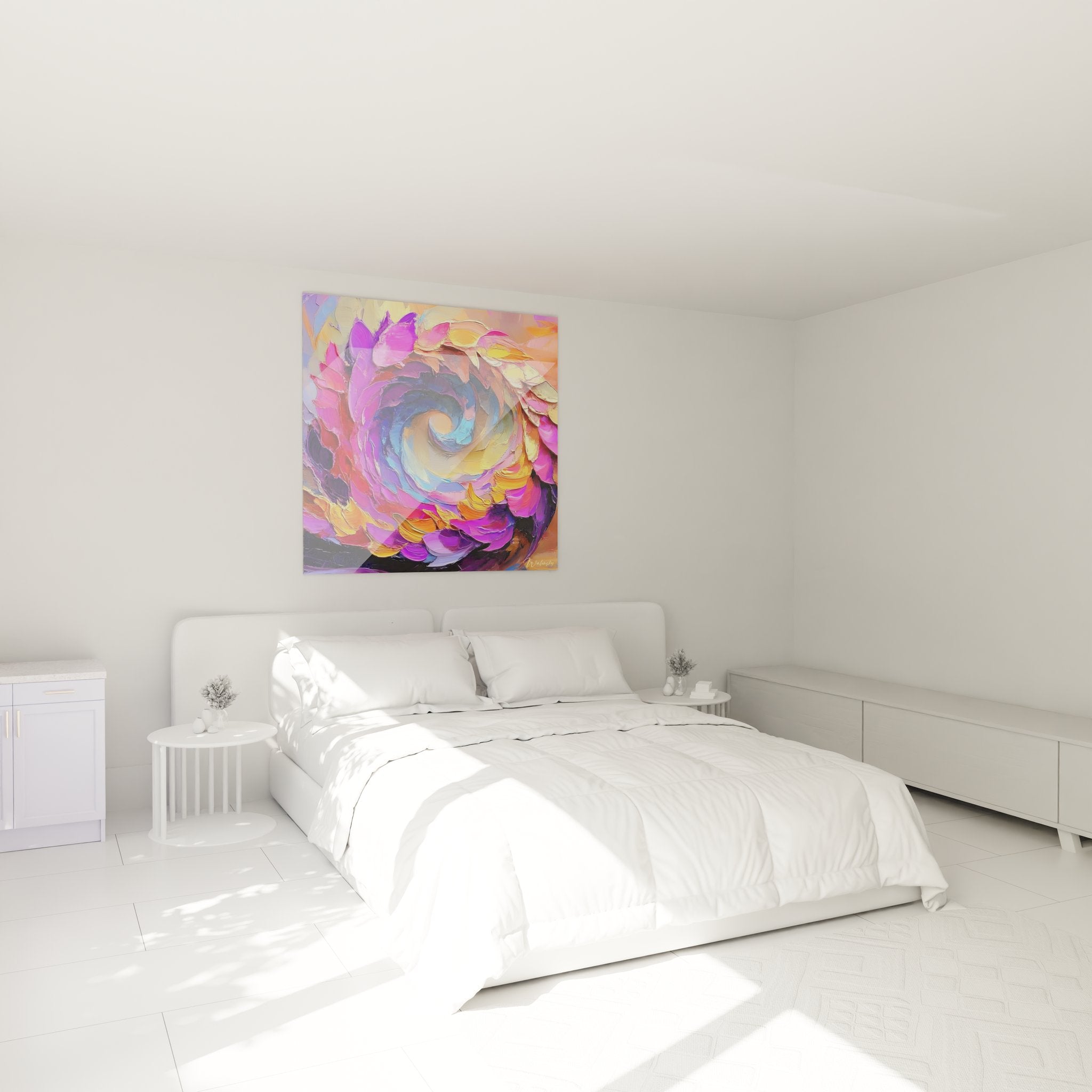 Tableau spirale colorée décorant chambre moderne ambiance contemporaine tourbillon vibrant mural design