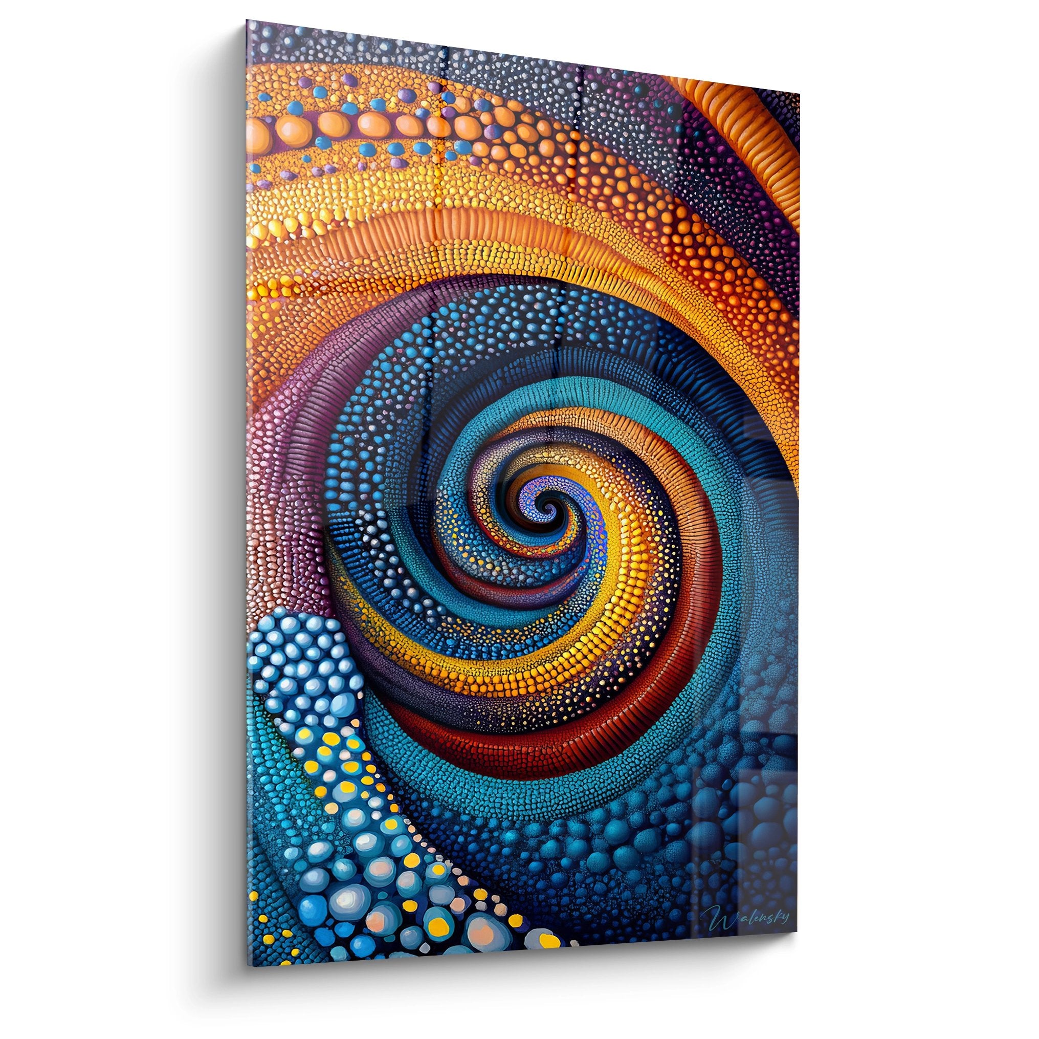 Tableau spirale colorée multicolore aux motifs pointillistes abstraits pour décoration murale moderne