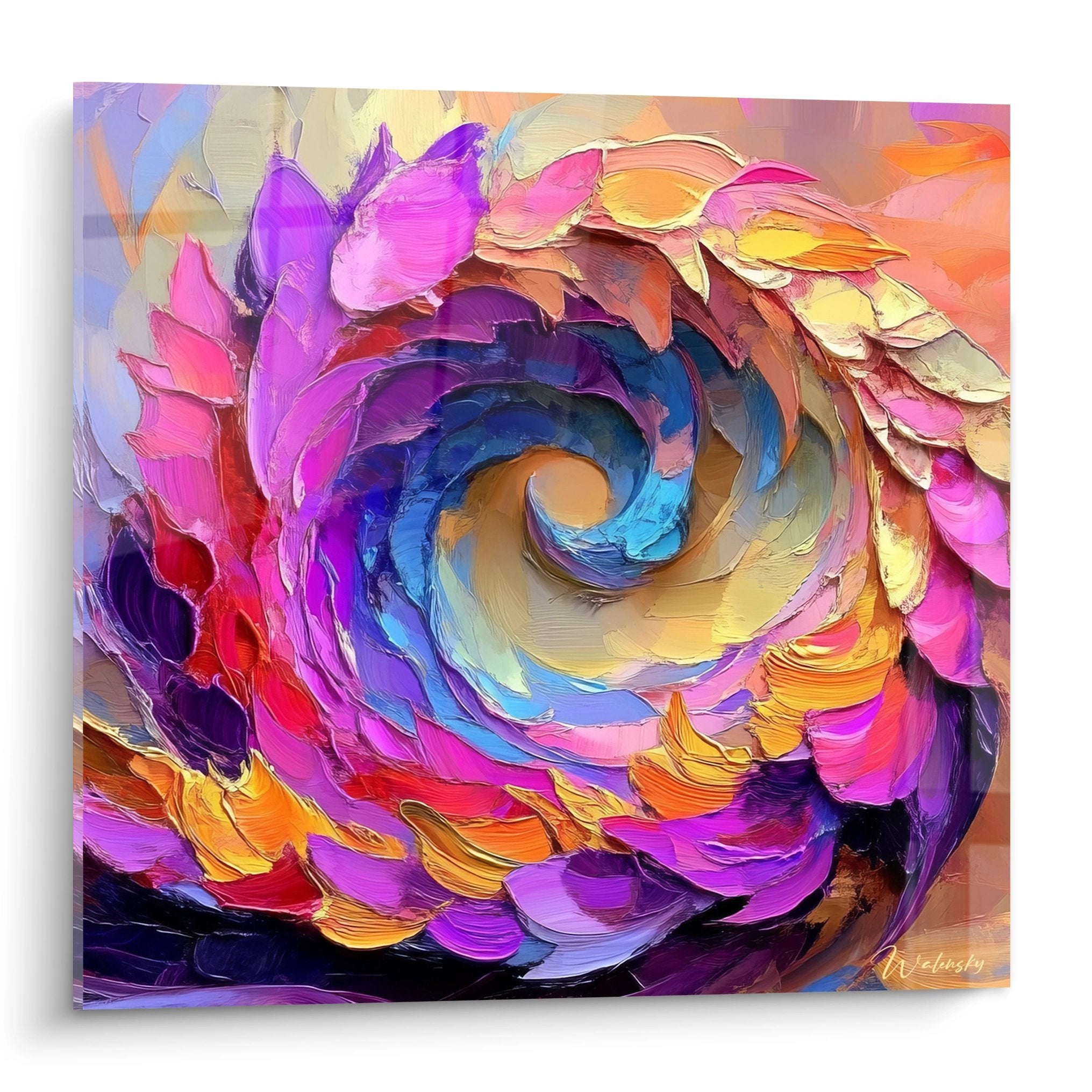 Tableau mural spirale colorée tourbillon vibrant tons violets roses oranges décoration abstraite moderne