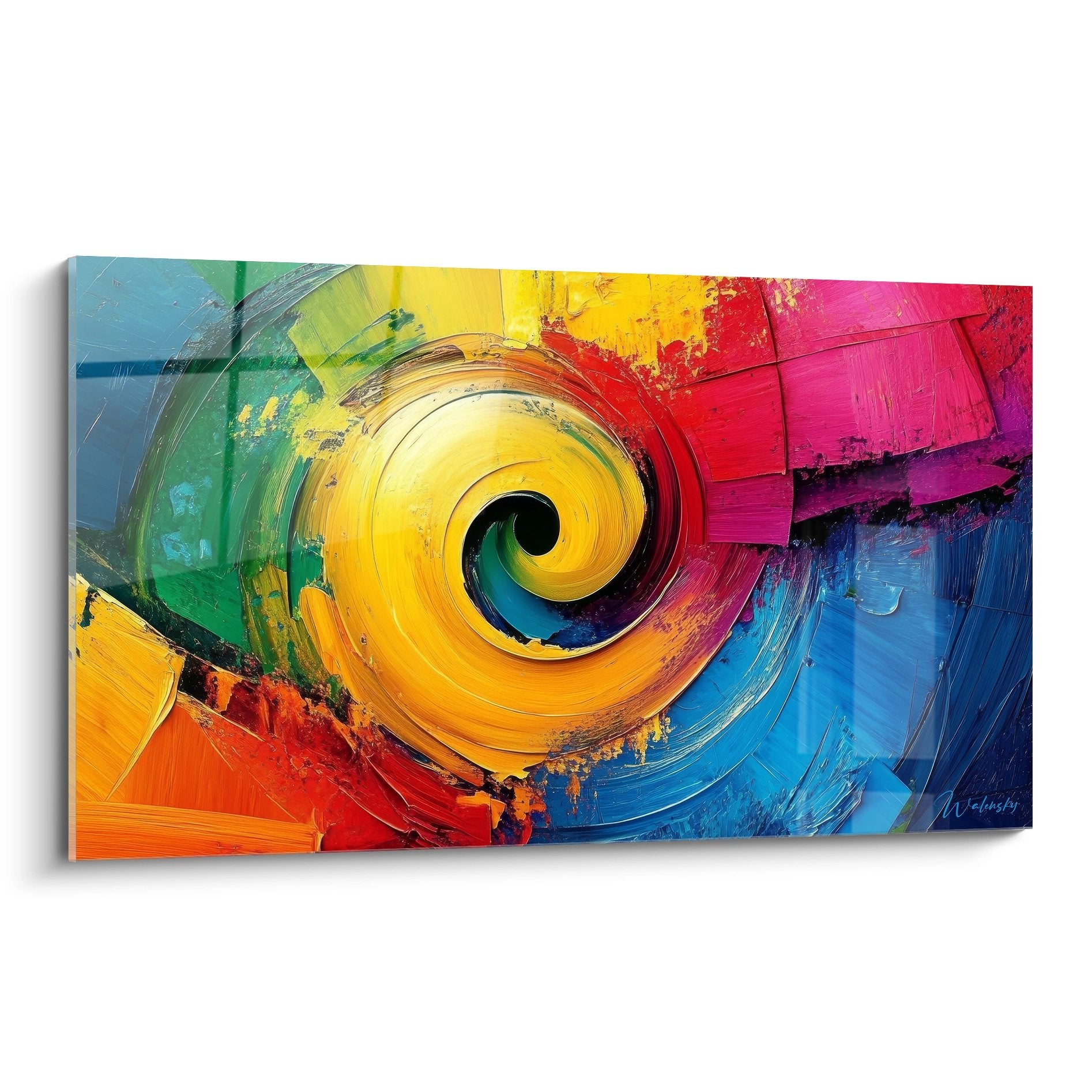 Tableau mural spirale colorée abstraite aux couleurs vives arc-en-ciel avec effet vortex chromatique