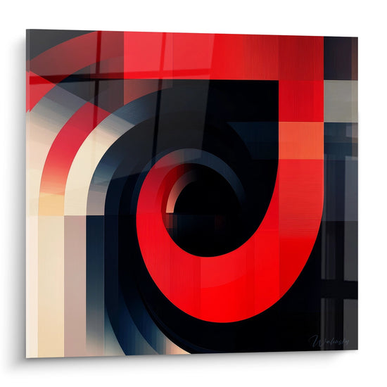 Quadro murale spirale astratta rossa e nera con cerchi concentrici e forme geometriche moderne