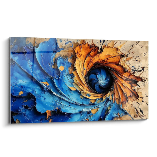 Cuadro espiral cósmica azul y dorado - Vórtice celeste - edición espiral abstracto