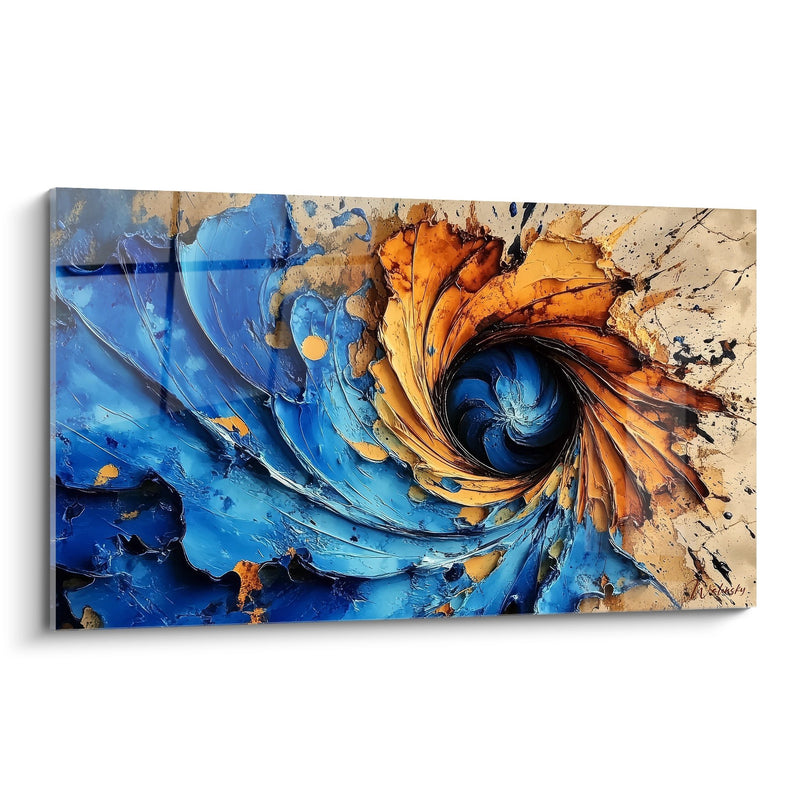 Tableau spirale cosmique bleue et dorée - Vortex céleste - édition spirale abstrait