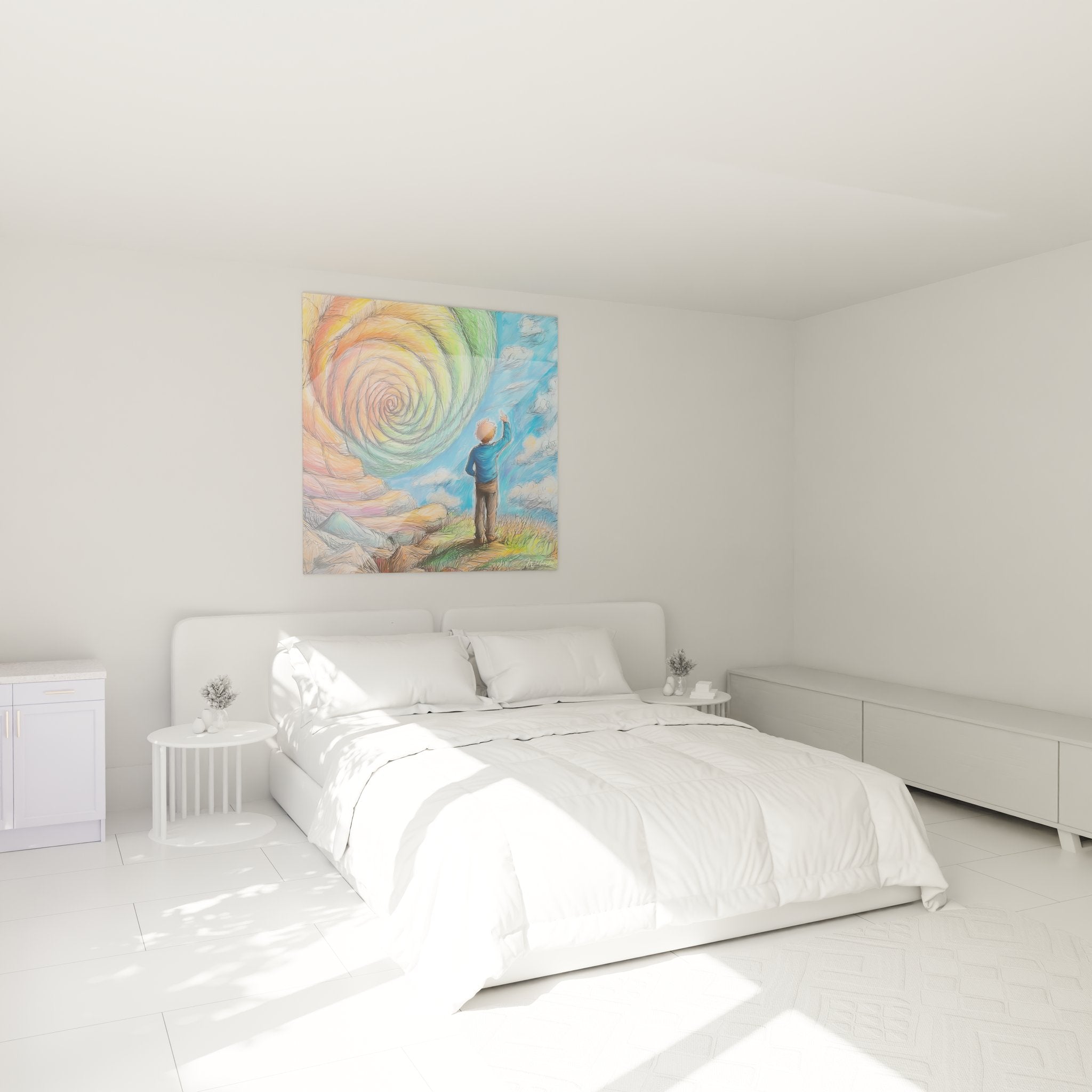 Tableau mural spirale cosmique dans chambre enfant décoration murale moderne colorée