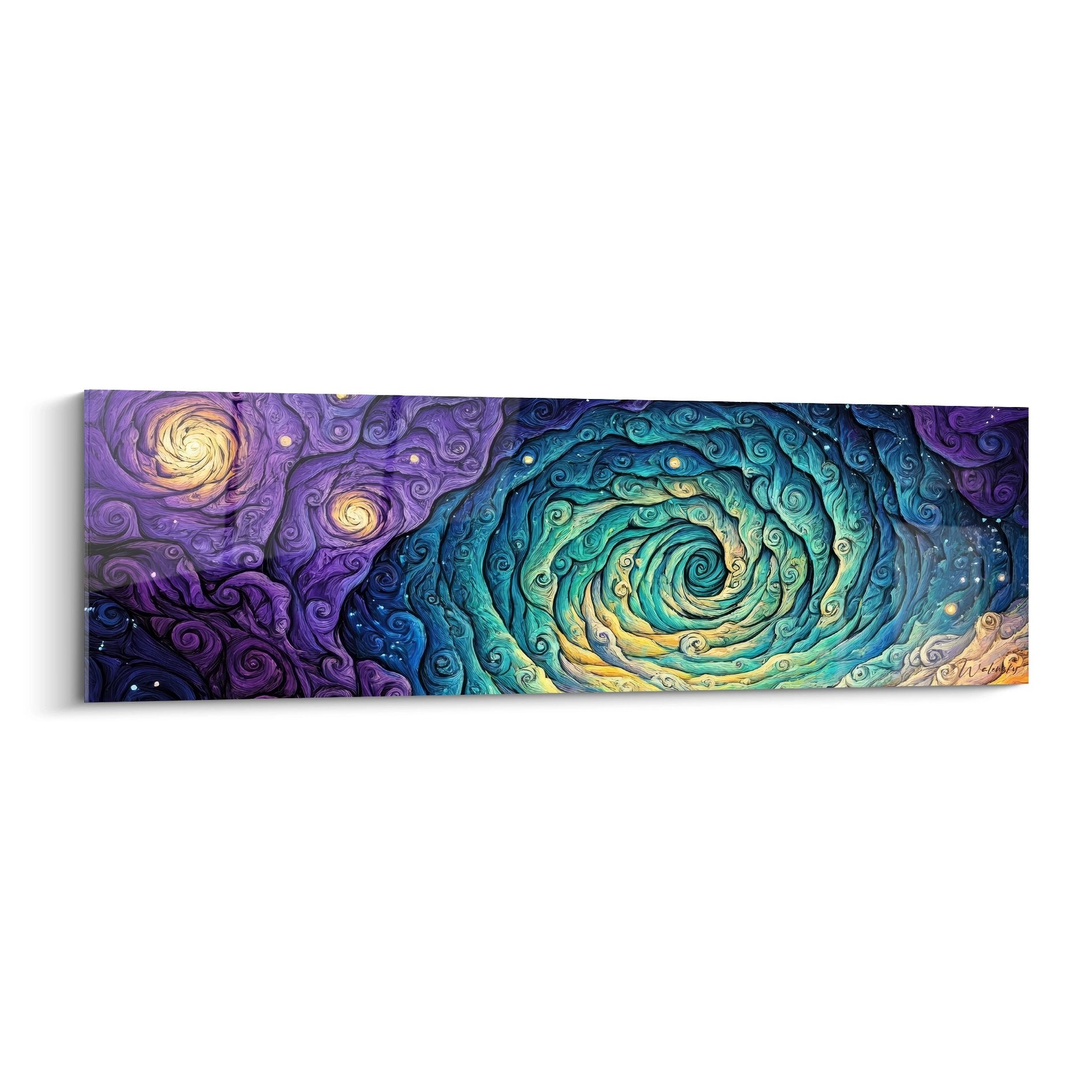 Tableau mural spirale cosmique colorée violet turquoise art abstrait moderne décoration