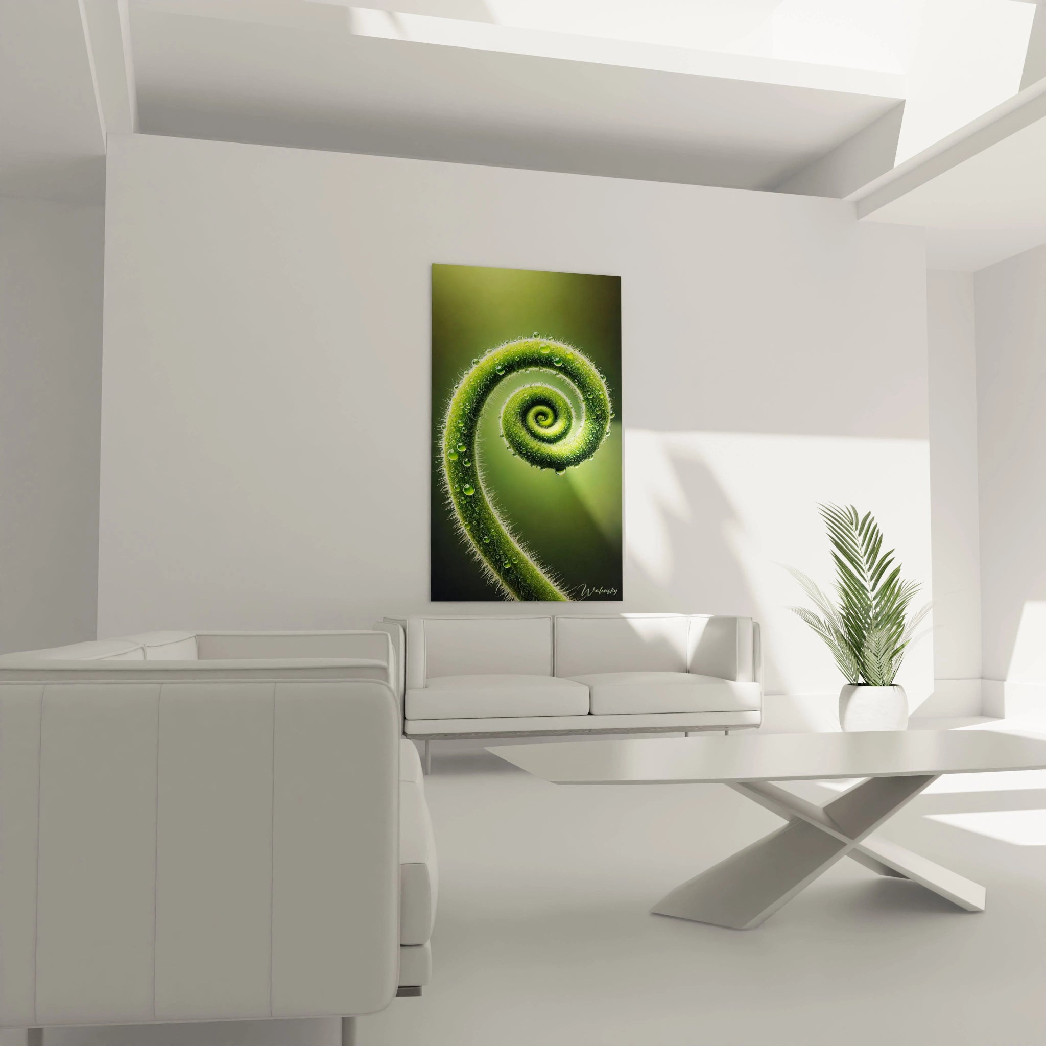 Tableau Nature en verre acrylique au-dessus d'un canapé dans un salon - Art mural impressionnant et contemporain - Décoration intérieure inspirée par la nature pour salon - Tableau de grande taille et impression haute définition - Élément décoratif raffiné pour salon moderne