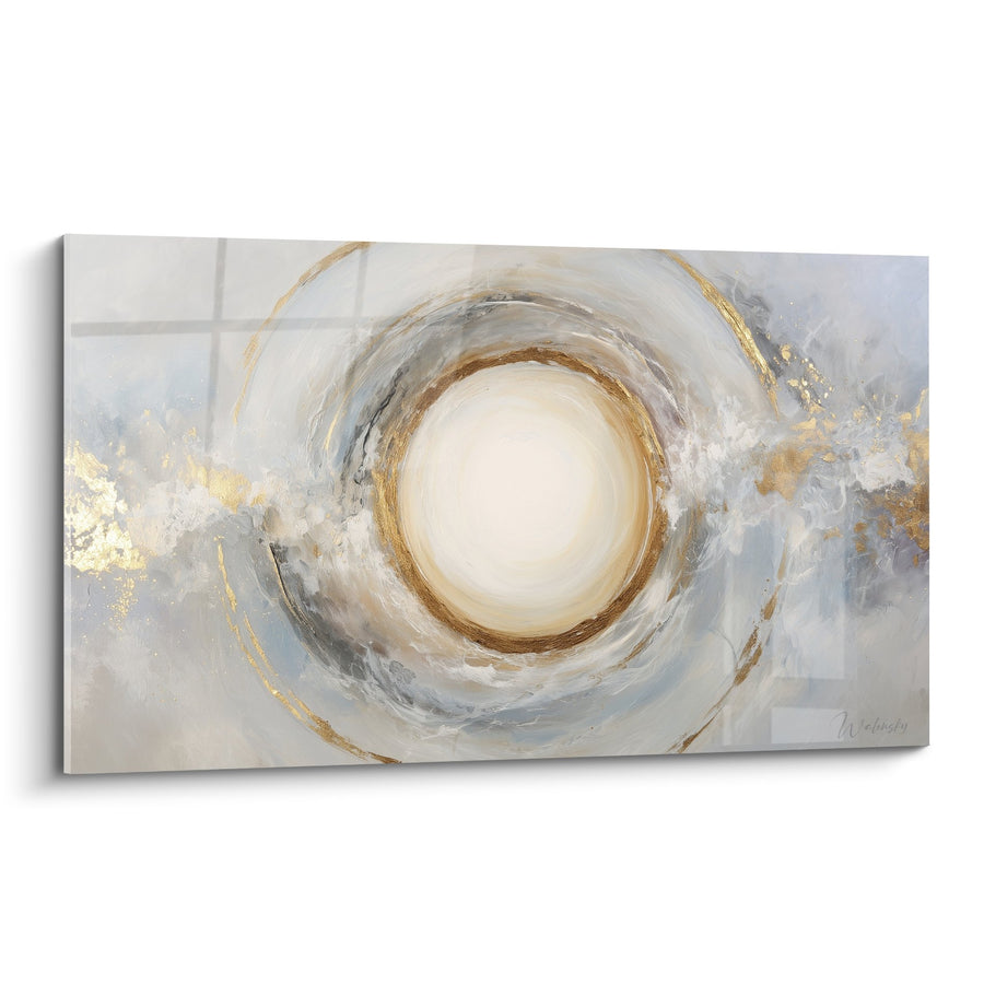 Tableau spirale dorée et grise sur fond lumineux - Harmonie Céleste - Edition Feng shui Ouest Métal