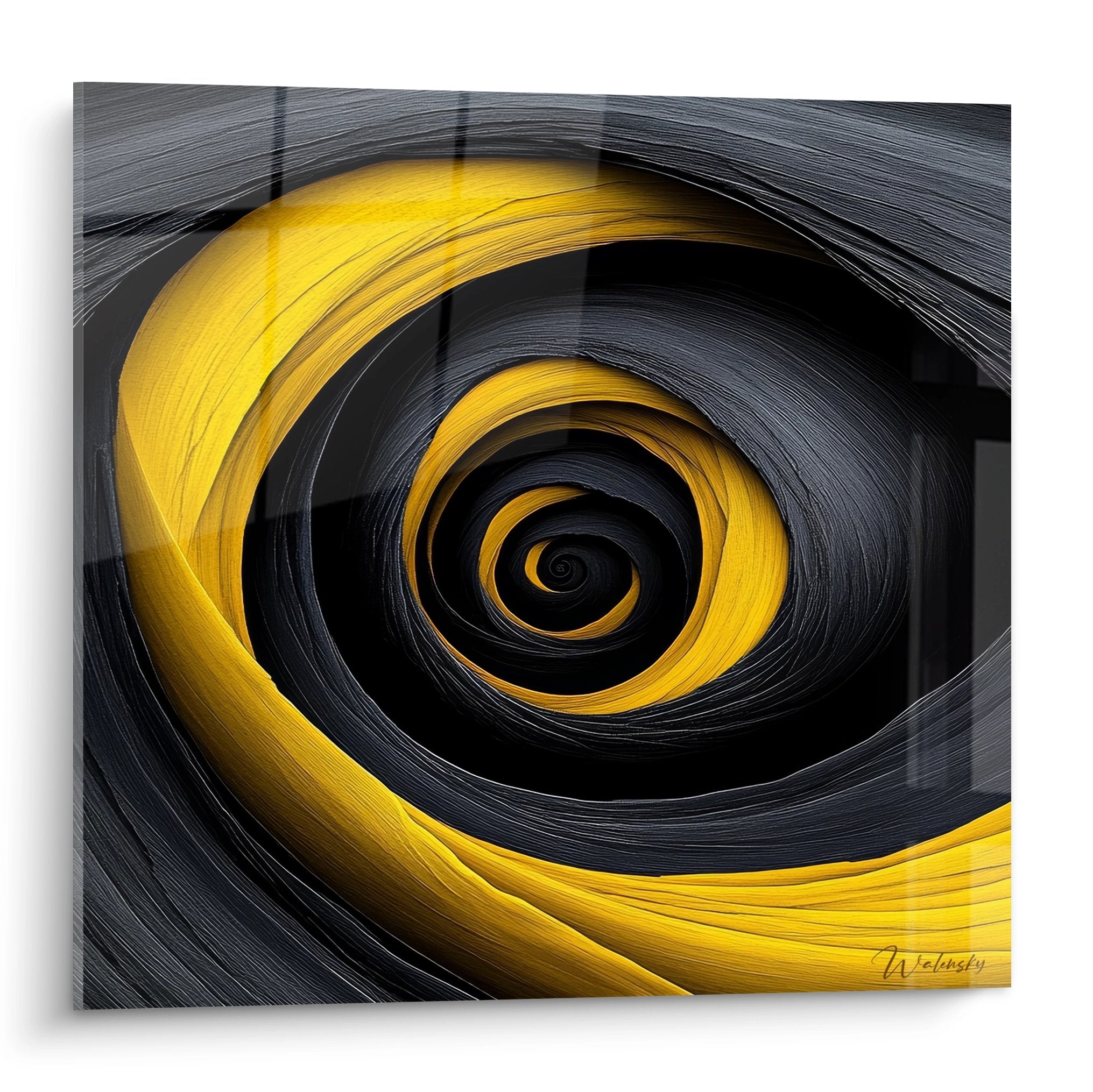 Tableau spirale dorée et noire moderne, art abstrait vortex infini pour décoration murale contemporaine